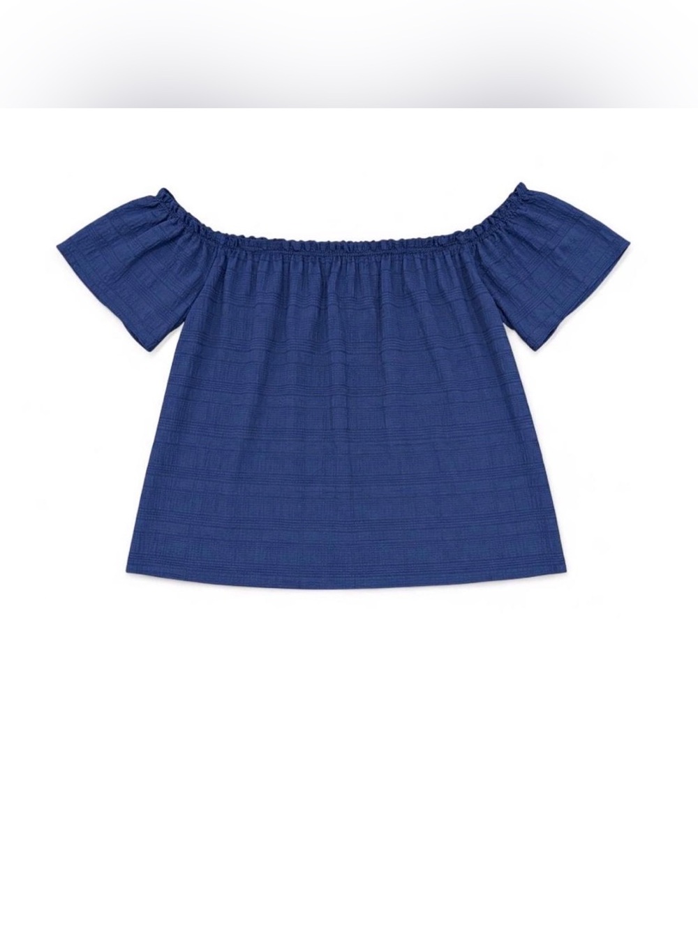 SHEIN Women’s Navy Blue Off Shoulder Textured Short Sleeve Top Size Medium